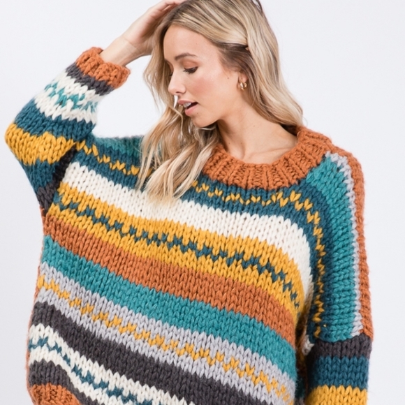 3X 4X plus dolman Chunky oversized striped sweater - Picture 6 of 7